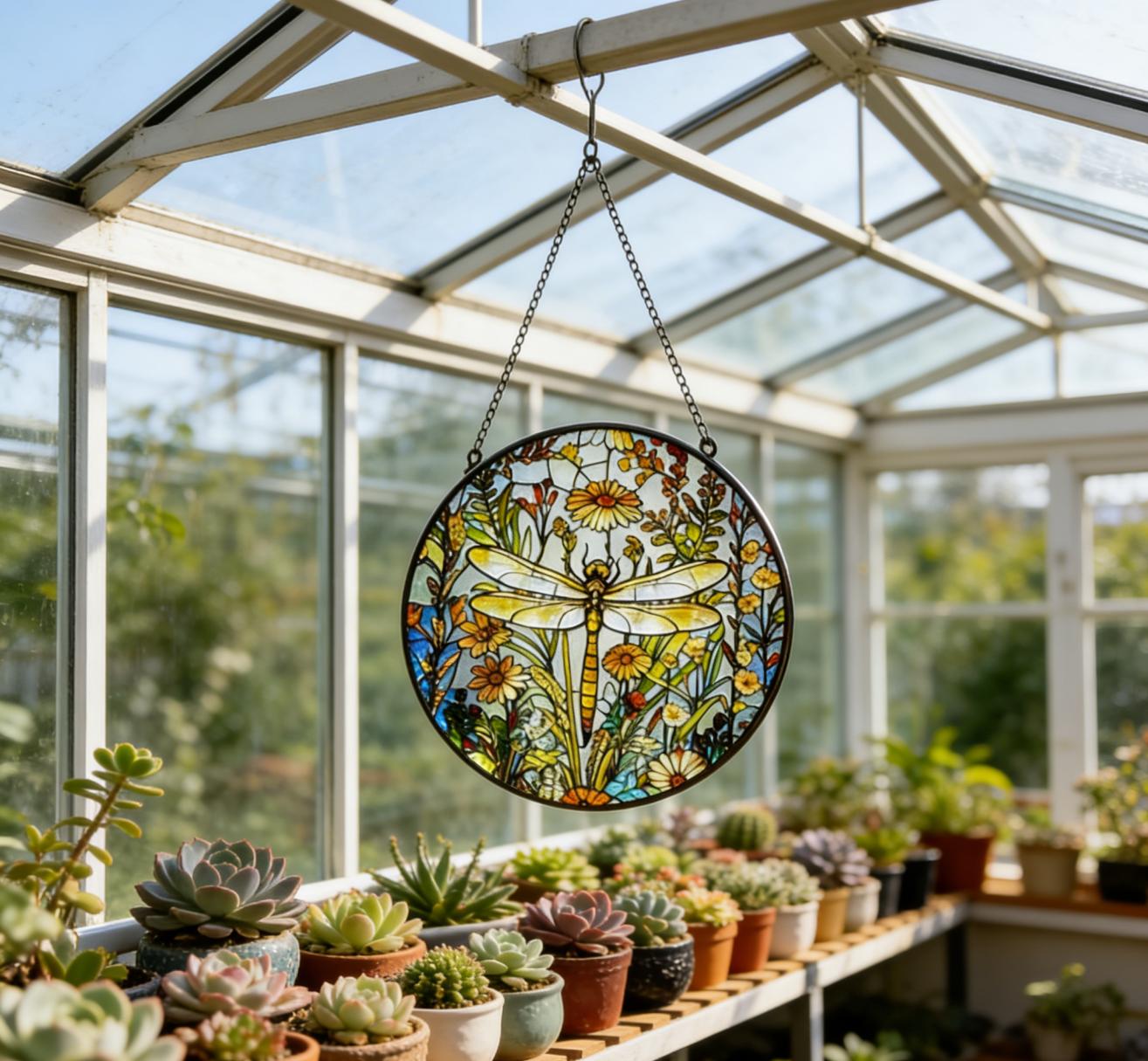 stained glass Hanging Stained Glass for Windows, 20cm/7.87inch Hand-Painted Sun Catcher Garden Hangings Mother's Day Christmas, Valentine's Day Ornaments Festival Gift