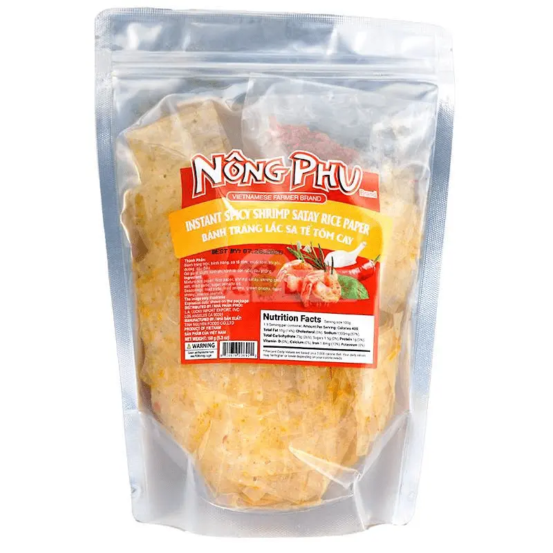 [NONG PHU] Crunchy Chili Flavored Rice Paper Snack - Spicy Shrimp Satay Flavor, 150g Crisp Snack, Chili Flavored Snack