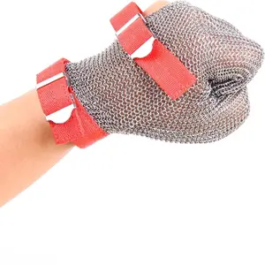 3-Finger Chainmail Glove, Stainless Steel Metal Cut Resistant Glove with Strap (3-Finger, Small (Pack of 1))