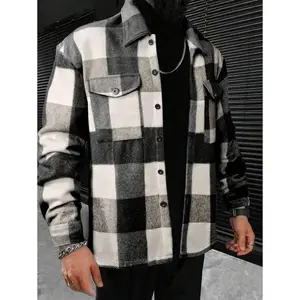 Men Plaid Print Flap Pocket Jacket, Men Street Wear Shirt, Men Shacket, Streetwear Button Up, Men Flannel, Plaid Jacket Men, For Fall Winter