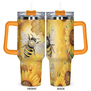 40oz Tumbler with Lid, 1 Count Honey Bee Pattern Insulated Tumbler, Durable Drinking Cup for Home Office Outdoor Camping, Drinkware
