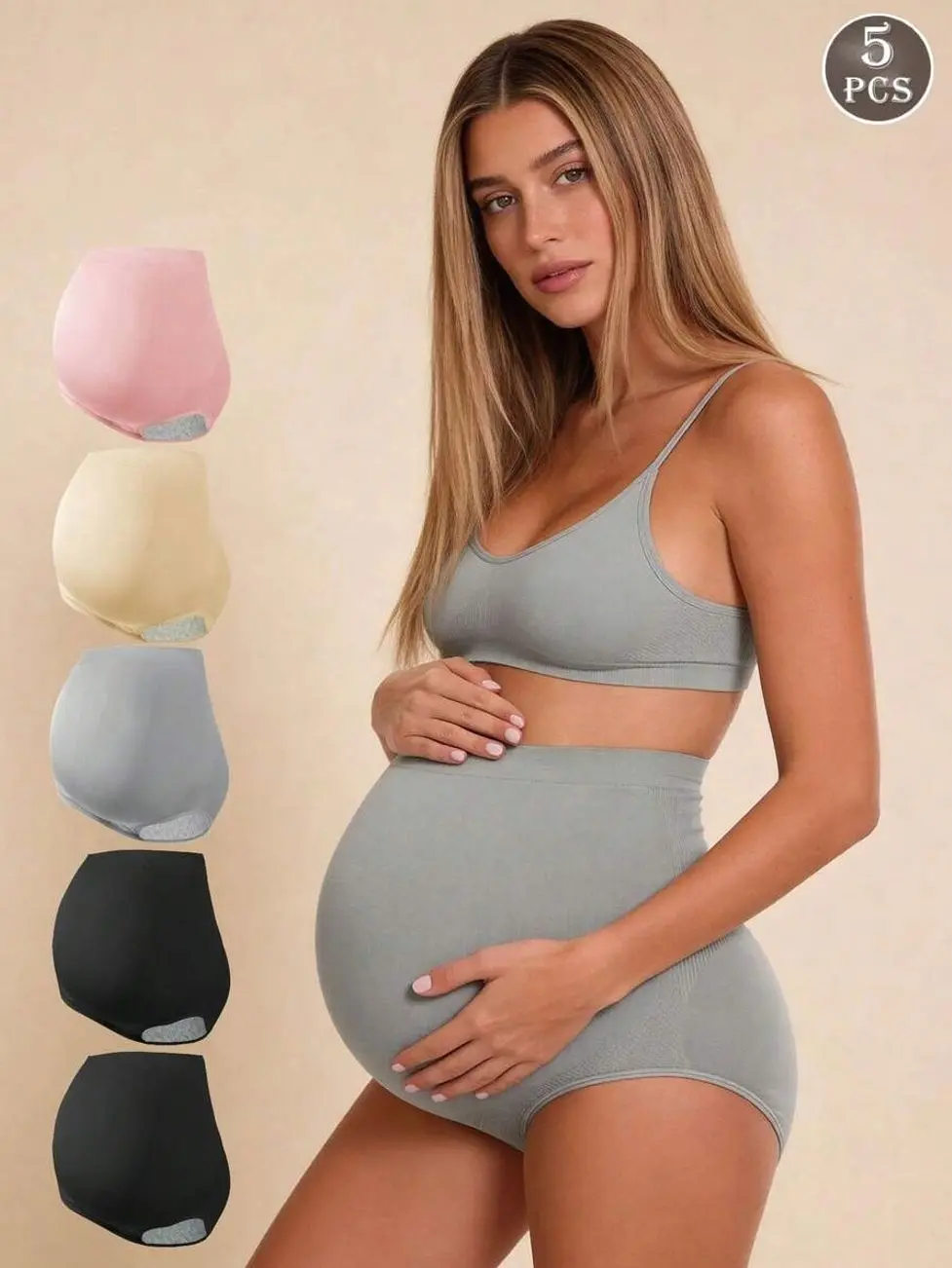 5-Pack Maternity Panties, High-Waisted Seamless Pregnancy Underwear, Breathable Full Belly Coverage Support Briefs