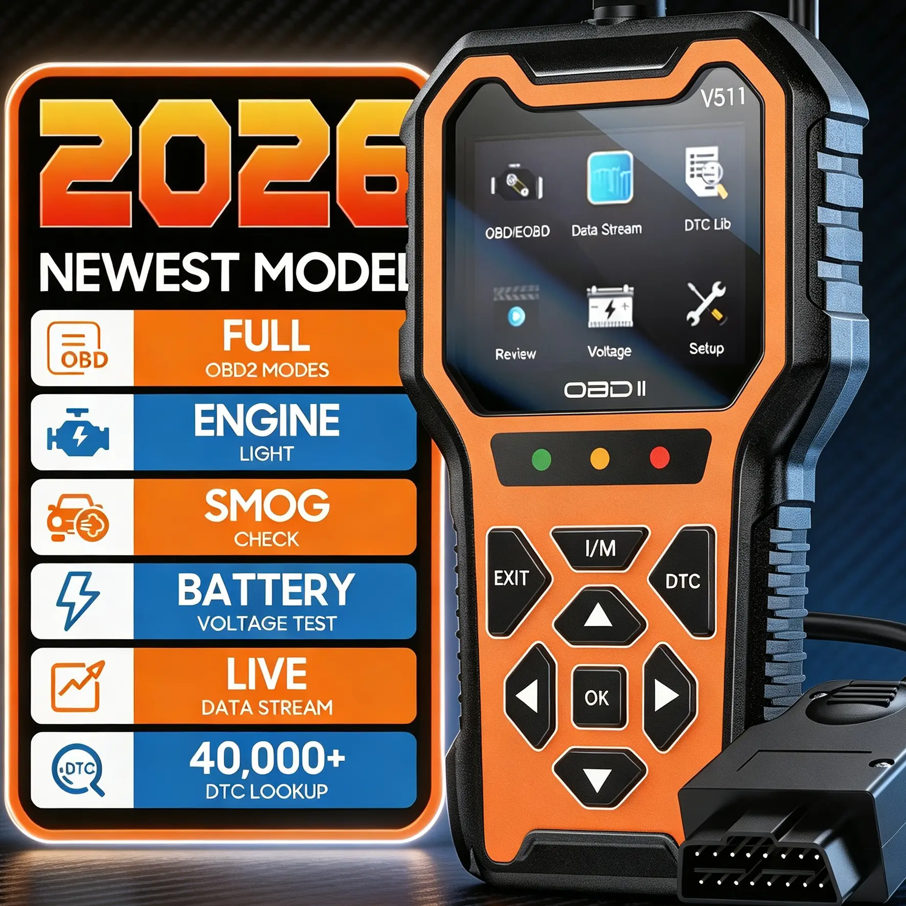 V511 Professional OBD2 Scanner – Check Engine Light Reader, Read & Clear Codes, Live Data, Battery Voltage Test, I/M Readiness, OBDII Diagnostic Tool for Most OBDII & CAN Vehicles Since 1996
