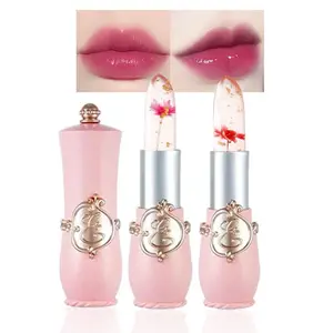 2Pcs Color Changing Lipstick,Pink Crystal Flower Jelly PH Mood Long Lasting Labiales Lip Care Moisturizer Lip Balm Korean Magic Lip Gloss Makeup Lipstick Set for Women