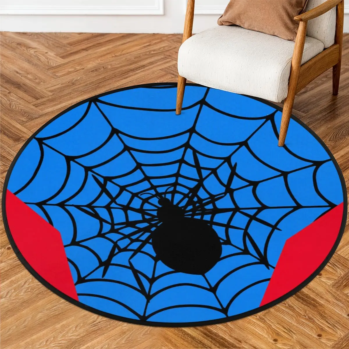 Blue Spider Web Bold Geometric Pattern Area Rug - Anti-Scratch Washable Non-Slip Round Door Mat, Things for Rooms Comic Aesthetic Decor for Boys Room Sofa Entryway, Anti-Scratch Area Rugs