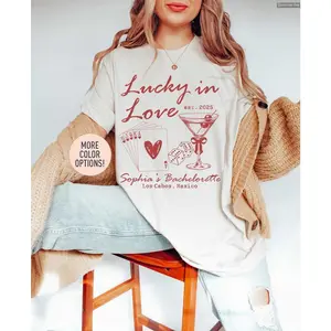 Custom Lucky In Love Location Bachelorette Personalized Bride Future Bride Shirt. , Couple style