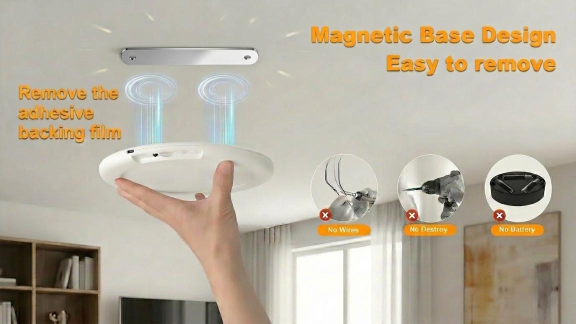 Rechargeable Motion Sensor Ceiling Light with Remote , 3 Color Motion Sensor Lights , Wireless Closet Light Battery Operated, Magnetic Dimmable LED Lights for Shower Pantry Shed Hallway Porch Garage Stairs
