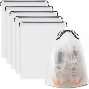 [New Deal] 5 PCS Clear Shoe Bags for Travel - 15.7" x 11.8" Waterproof Drawstring Travel Shoe Storage Bag for Men and Women