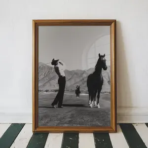 (No Frame) Vintage Cowboy Golf Poster Wall Art, Retro Black and White Western Golf Photo, Cowboy Golfer Sports Art Print