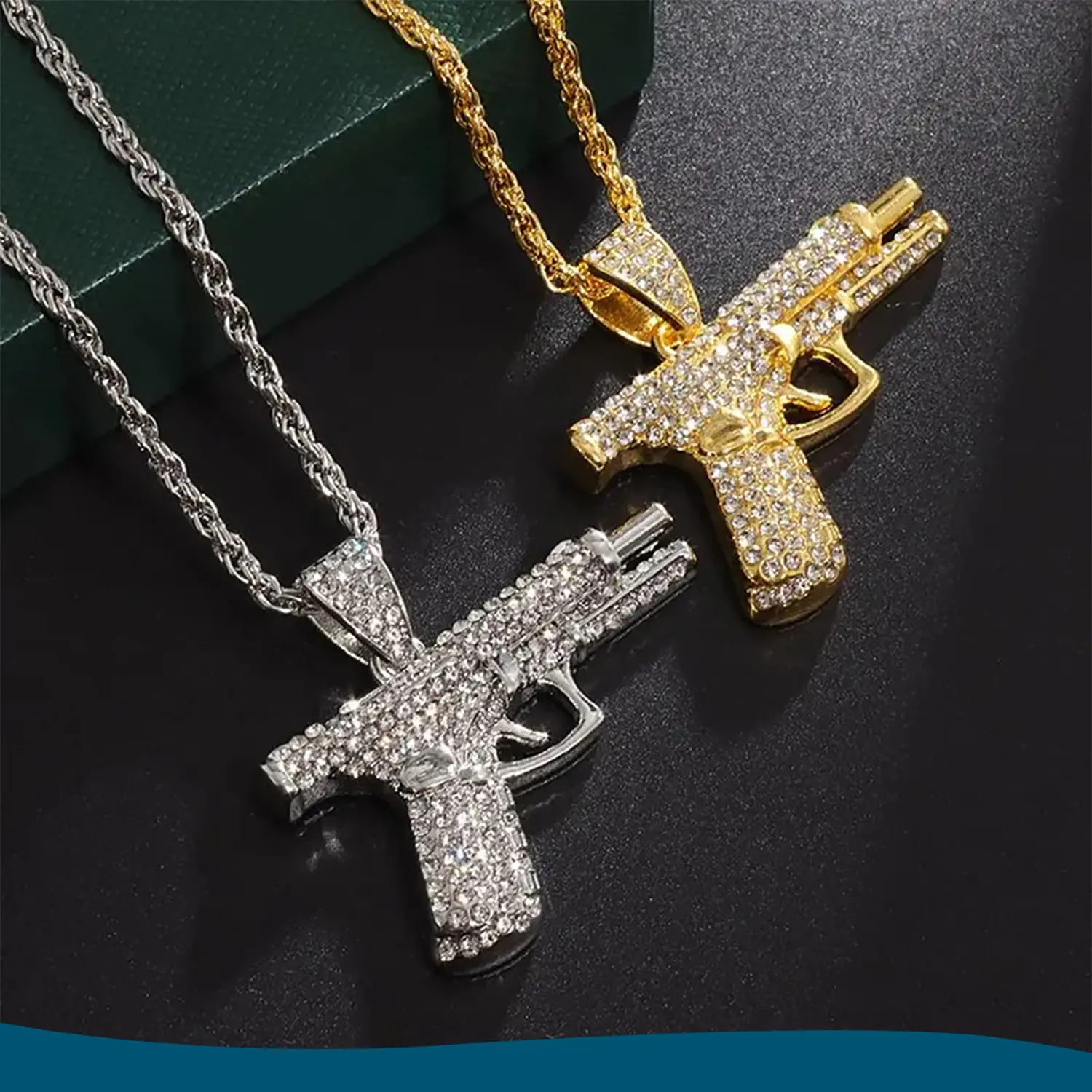Bling Bling  AK Pistol Pendant Gun Necklace for Men Hip Hop Rock Punk Cool Street Party Jewelry Jewlery Fashion