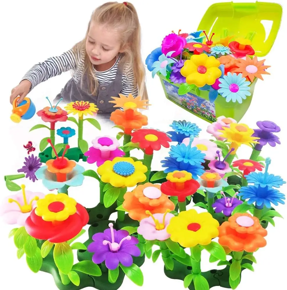Flower Garden Building Toys for Girls 130 PCS Floral Arrangement Playset Gift for Creative Play Pretend Gardening Educational Toy for Kids 3-7 Years O