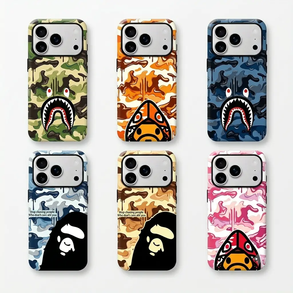 Bape Camo Shark Ape Head Phone Case, Inspired by Private Album Sessions, Case Cover For iPhone 11 to 17