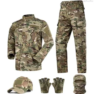 Tactical Suit,Combat Pants and Shirt,Cap Gloves Balaclava Set,Black Camo Uniform Men's Military Airsoft GearVelvet Bloom15CC29HandyToolPro