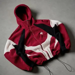 Splicing Contrasting Hooded Jacket Couple Fashion Casual Zip Cardigan Jacket Street Clothing Hem Adjustable Daily Wear