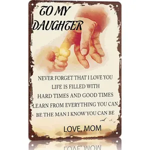 To My Daughter From Mom Never Forget I Love You 12x8 Inch Aluminum Metal Sign - Heartfelt Mother's Gift, Hand Holding Art, Retro Rustic Wall Decor for Home