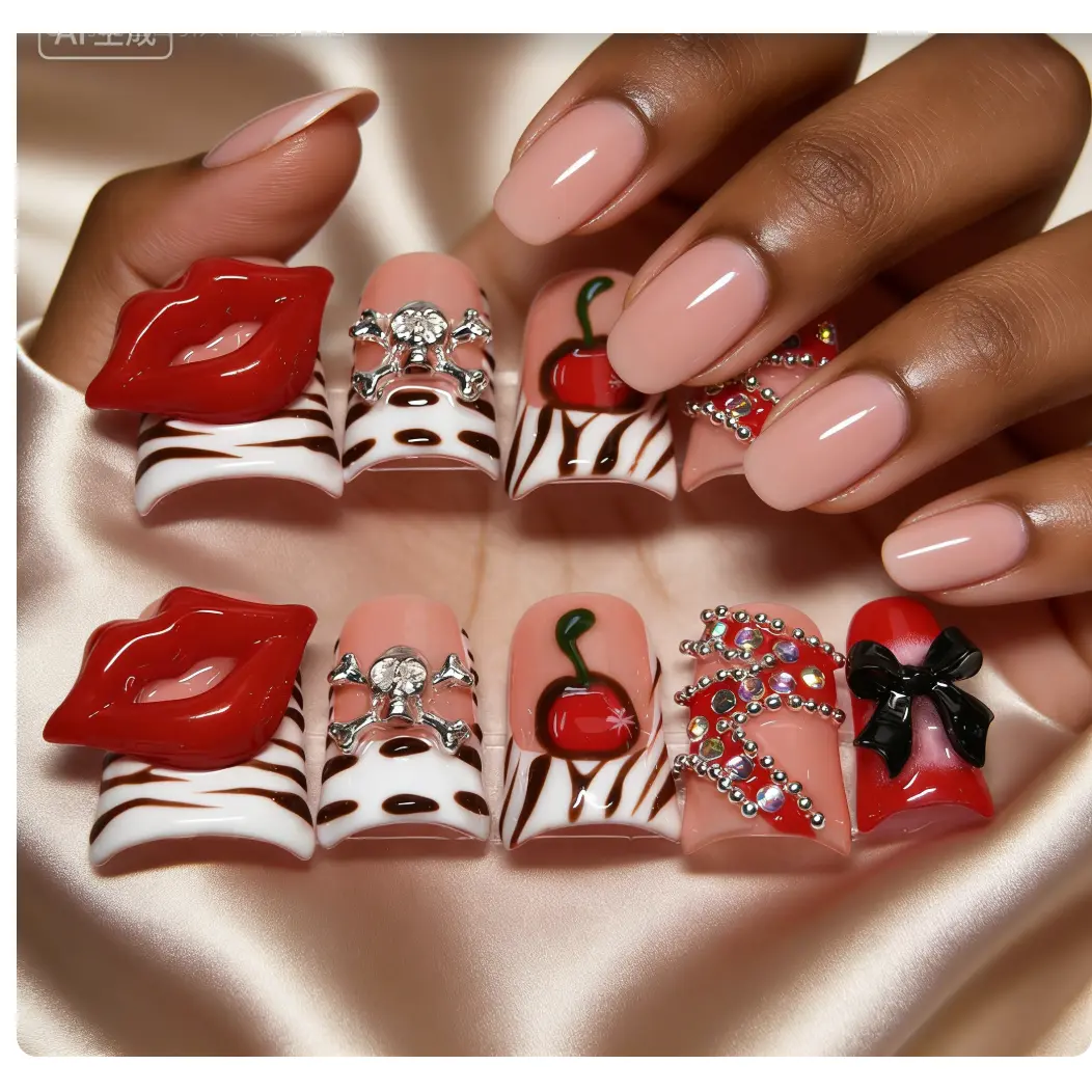 vosplends Store Best-Selling Handmade Y2K Acrylic Duckbill Press-On Nails 10pcs # StoreBestsellerNails # DuckbillNails # Y2KNails #   Handmade Acrylics # PressOnNails # VosplendsNails. # TikTokNailVibes Girls' Cute Kitpress on. nail