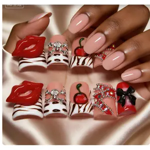 vosplends Store Best-Selling Handmade Y2K Acrylic Duckbill Press-On Nails 10pcs # StoreBestsellerNails # DuckbillNails # Y2KNails #   Handmade Acrylics # PressOnNails # VosplendsNails. # TikTokNailVibes Girls' Cute Kit