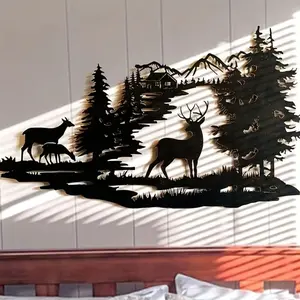 Deer & Forest Nature Pattern Wall Decor, Modern Simple Iron Decorative Wall Art, Wall Hanging Decor for Home Living Room Bedroom Study Room, Modern Minimalist Design