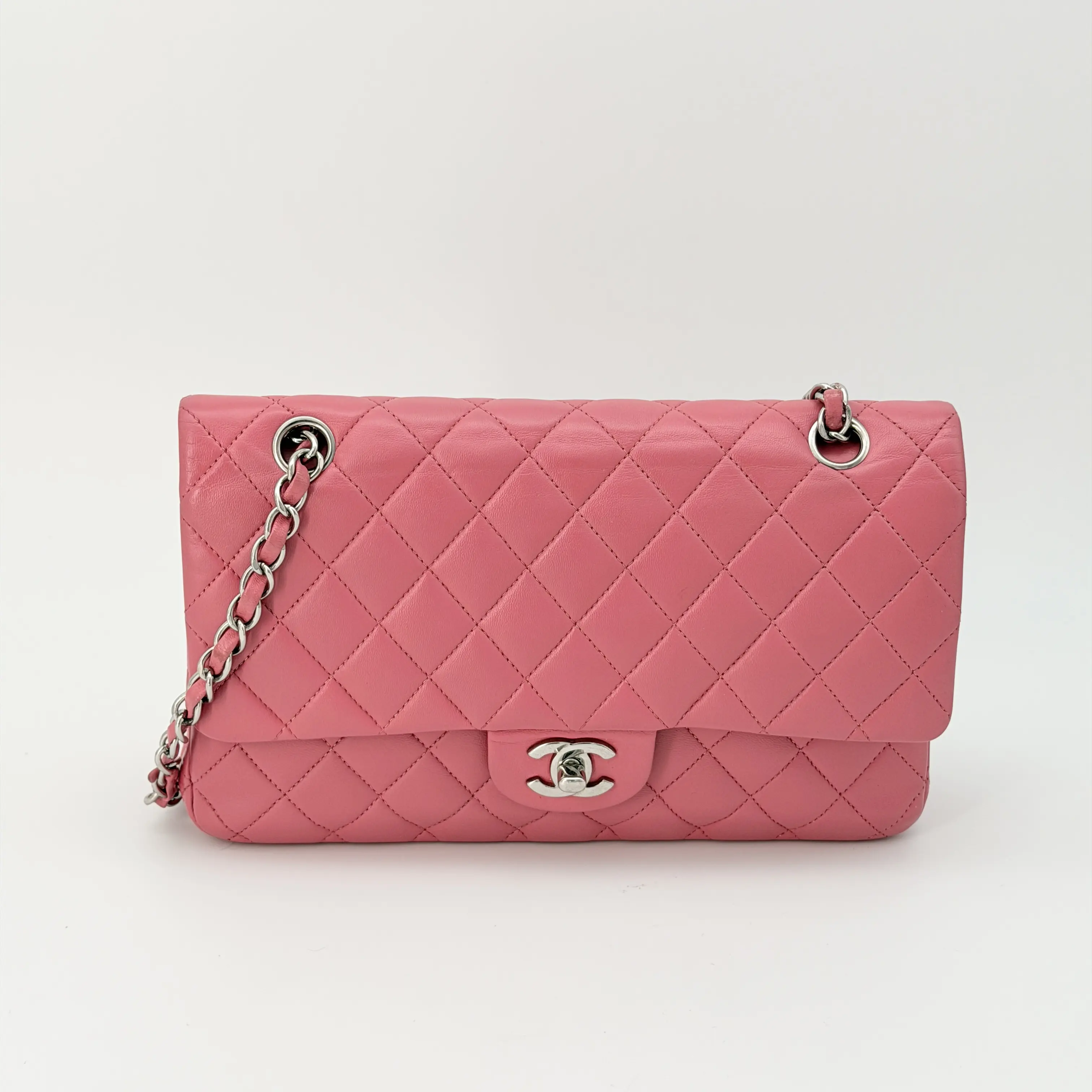 Pre-owned CHANEL calfskin Crossbody Bags Quilted Medium Double Flap Pink