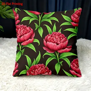 1pc Traditional Chinese Red Peony Flower Throw Pillow Cover - Double-Sided Short Plush Cushion Case Suitable for Bedroom, Living Room Decor, Zipper Closure, Machine Washable Cover Only (No Insert), Gift for Home, Sofa, Chair Decoration, 2D Flat