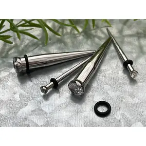 PAIR of Stunning Prong Set CZ Gem Straight Steel Tapers with O-Rings - Gauges 8g (3mm) thru 0g (8mm)
