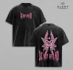 Be Not Afraid Christian Washed Hoodie, Washed Tee Menswear Oversized Men's Graphic Round Neck