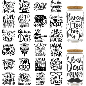 UV DTF Cup Wrap 24 count Father's Day Super Dad  High Viscosity 16oz Stickers for Smooth Flat Hard Surfaces Glasses Mugs Laptops
