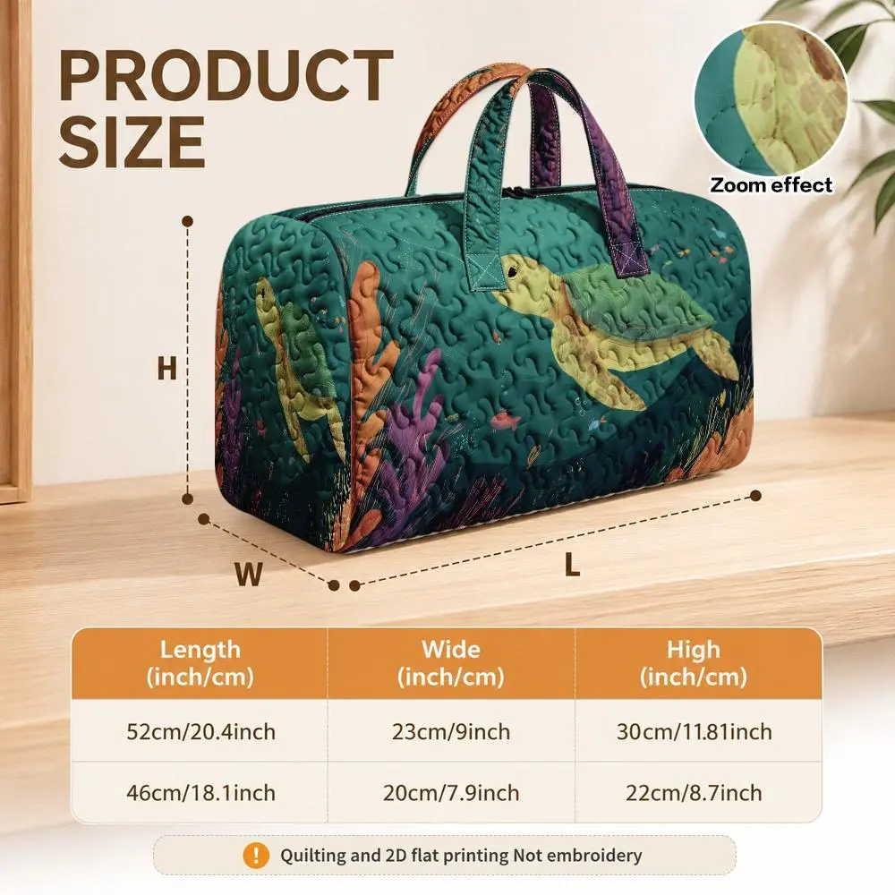 2D Flat 1pc Stylish Quilted Handbag with World Oceans Day Sea Turtle Pattern, Zipper Closure, Soft Fabric Large Tote Bag for Women, Multi-Purpose Shoulder Bag for Work and Travel, Halloween Christmas Gift Idea (Not Embroidery)