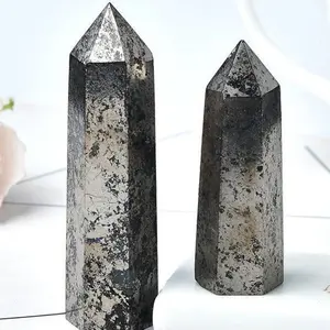 Natural Hematite Crystal Point Healing Obelisk Pyrite Quartz Wand