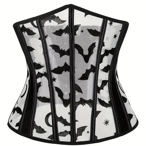 Women's Bat & Galaxy Print Lace Up Sheer Corset Mesh Waist Trainer, Corset Waist Shaping, High Stretch Grommet Eyelet Waist Cincher Belt, Tummy Control Waist Shaper for Women, Halloween, Tummy Control Shapers