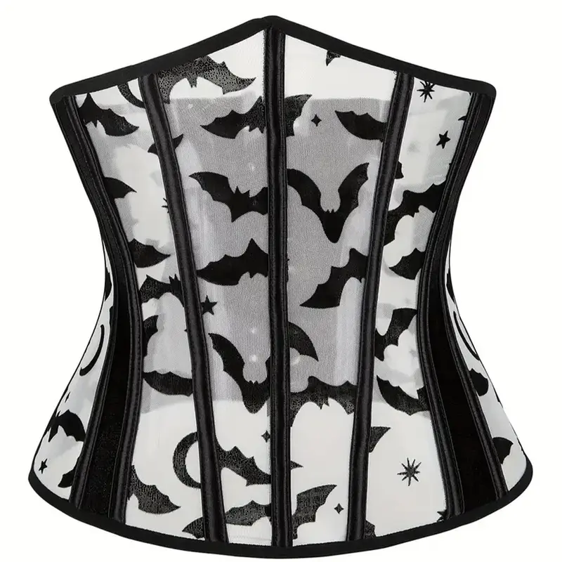 Women's Bat & Galaxy Print Lace Up Sheer Corset Mesh Waist Trainer, Corset Waist Shaping, High Stretch Grommet Eyelet Waist Cincher Belt, Tummy Control Waist Shaper for Women, Halloween, Tummy Control Shapers
