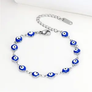 Fashion Ethnic Style Blue Dripping Oil Devil's Eye Stainless Steel Women's Bracelet, Halloween, Carnival, Birthday Gift, Suitable for Daily Wear Accessories