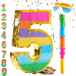 Number 5 Pinata for 5th Birthday Party Decorations, Birthday Pinata with Stick Blindfold and Confetti, Kids Anniversary Celebration Fiesta (Small, 16.5 x 11.5 x 3 In)