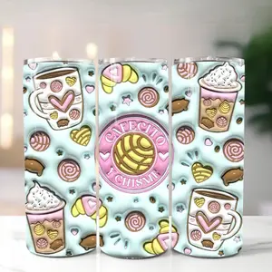 Cafecito Tumbler – Cafecito y Chisme Pastel Blue Artwork – Cute Pan Dulce & Coffee Design – Latina Aesthetic Style – 20oz Skinny Tumbler – Stainless Steel – Double-Wall Insulation – BPA Free – Matte UV Print – Trending Gift for Her