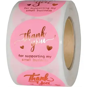 500 Pcs Thank You Stickers 1.5" Pink & Rose Gold Waterproof Self-Adhesive Labels for Small Business Packaging Strong Durable Envelope Seals with Beautiful Designs