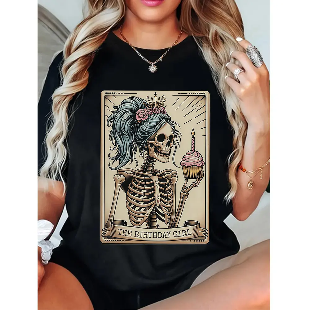 Birthday Girl Tarot Card T-Shirt, Funny Skeleton Birthday Celebration Tee, Zodiac Lover Mystical Gift, 21st Birthday, 30th Bday, 50th, 40th