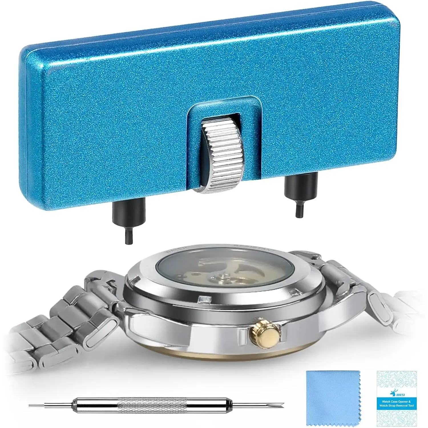Watch  Replacement Kit, Watch  Remover for Rotate Open Watch Cover, Watch Opening Tool, Watch Strap Removal, Watch Case Opener with Anti-scratch film, Spring Bar, Instruction Manual