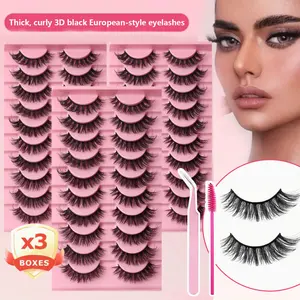 3D Fluffy Cat-Eye Cosmetic False Eyelashes - Voluminous Thick Curly Strip Lashes with Elongated Wing Design, Dramatic Lifted Look, Synthetic Fiber, Free Tweezers & Brush, Reusable for Parties, Everyday Makeup