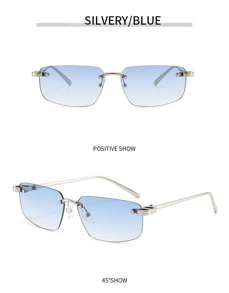 Edgy Rimless Rectangular Sunglasses - Sleek Metal Frame with Unique Hinge Accents, UV400 Protection Shades Perfect for Y2K Baddie Aesthetic and Minimalist Street Style Slays