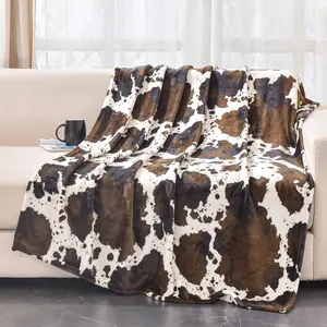 Brown Cow Printed Blanket Gift Blanket for Adults and Kids,Lightweight Fuzzy Decor Blanket,Super Soft Cozy Flannel Bed Throw western  themed