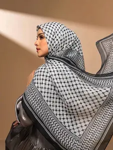 Women's Dot Print Arab Chiffon Hijab, Silky Chiffon Headscarf, Modest Houndstooth Pattern, All-Season Sun Protection