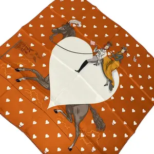 Pre-owned HERMÈS fabric Bag Accessories HERMES Silk Tea Time Scarf 70 Orange Gris White