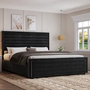 HOMBCK Bed Frame, Upholstered Platform Bed with Velvet Headboard and Footboard, Mattress Foundation with Wooden Slats, No Box Spring Required, Easy Assembly