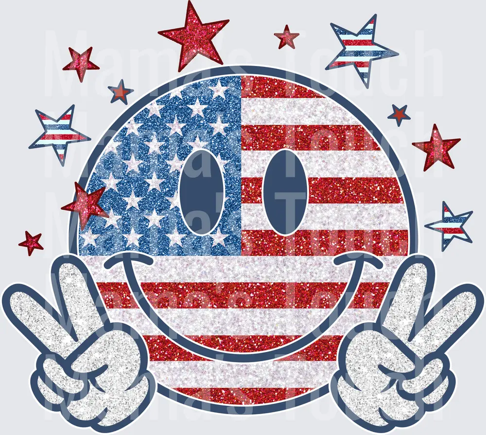 Patriotic Smiley - Patriotic Design -  DTF Transfers - Direct to Film Transfer - THIS IS NOT A T-Shirt or Digital product