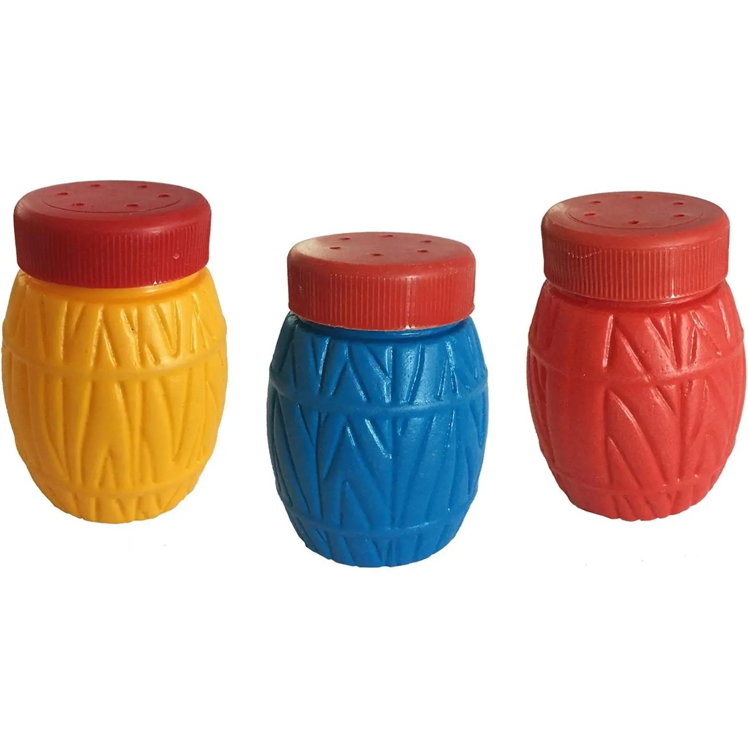 3-Pack Traditional Plastic Mexican Theme Barrel-Shaped Salt Shakers - Assorted Colors Home Supplies Salt Dispensers