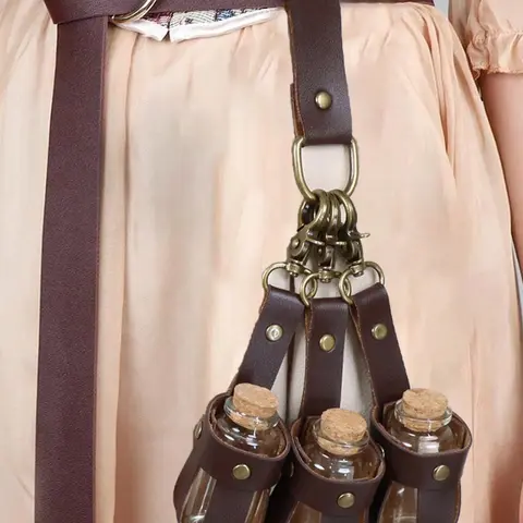 1Set Medieval Alchemy Faux Leather 3 Cork Potion Bottles, Fantasy Vintage Waist Bag, Vintage Waist Accessory, Vikings Cosplay Accessories Belt Loop Renaissance Witch Props Vial Stempunk Costume Sets, Adjustable Belts