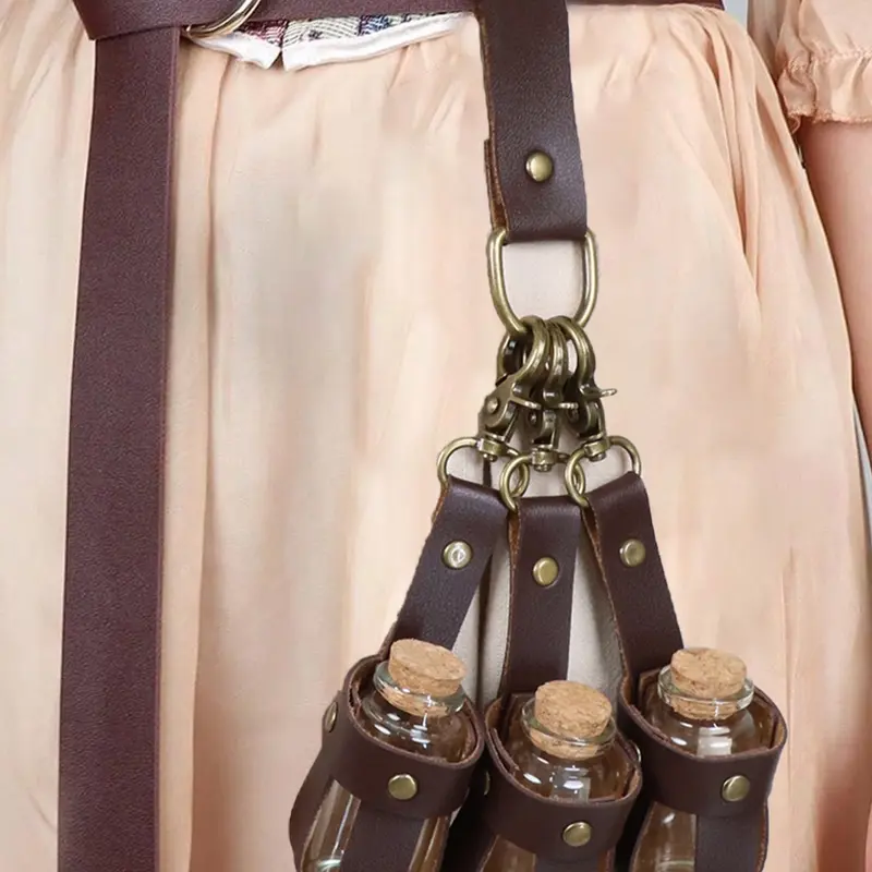 1Set Medieval Alchemy Faux Leather 3 Cork Potion Bottles, Fantasy Vintage Waist Bag, Vintage Waist Accessory, Vikings Cosplay Accessories Belt Loop Renaissance Witch Props Vial Stempunk Costume Sets, Adjustable Belts