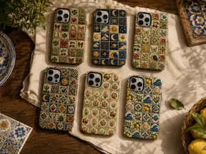 Mediterranean Tile Phone Case Collection, Talavera Ceramic Tough iPhone Case, Spanish Floral Mosaic Cover, Italian Lemon Botanical Gift