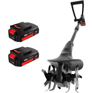 Cordless Tiller Cultivator with Steel Tines,8-inch Wide Battery Powered Garden Cultivator, 360RPM Electric Tiller  Lawn/Gardening/Soil Cultivation(2 * 2AH Battery&Charger Included),TC08D01