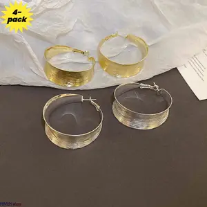 4 Pack Wide Hammered C Hoop Earrings for Women Gold Silver Chunky Open Design Minimalist Statement Jewelry Daily Wear Perfect Gifts